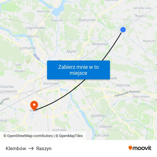 Klembów to Raszyn map