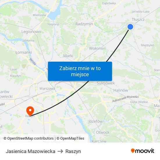 Jasienica Mazowiecka to Raszyn map