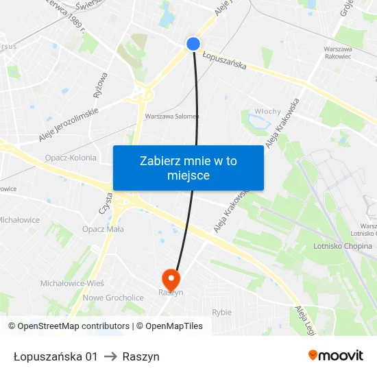 Łopuszańska 01 to Raszyn map