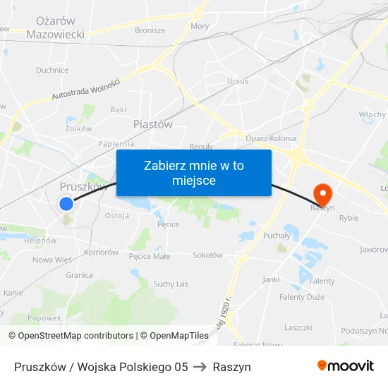 Pruszków / Wojska Polskiego 05 to Raszyn map