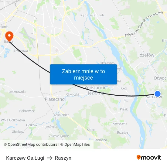 Karczew Os.Ługi to Raszyn map