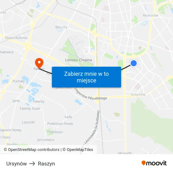Ursynów to Raszyn map