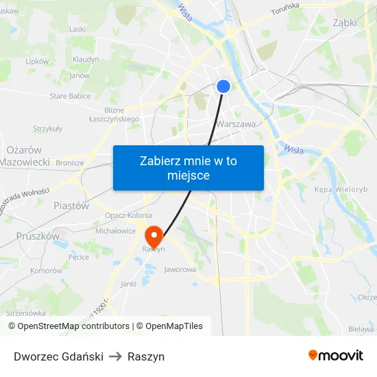 Dworzec Gdański to Raszyn map