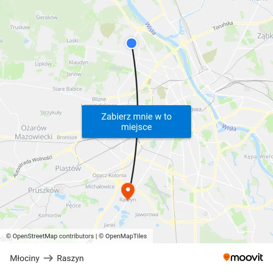 Młociny to Raszyn map