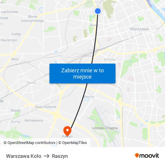 Warszawa Koło to Raszyn map