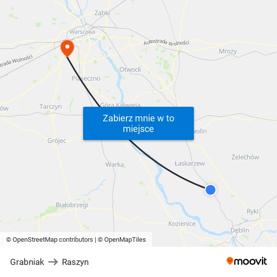 Grabniak to Raszyn map