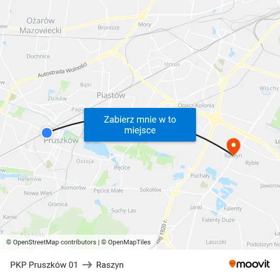PKP Pruszków 01 to Raszyn map