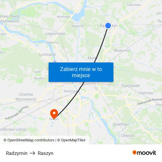 Radzymin to Raszyn map