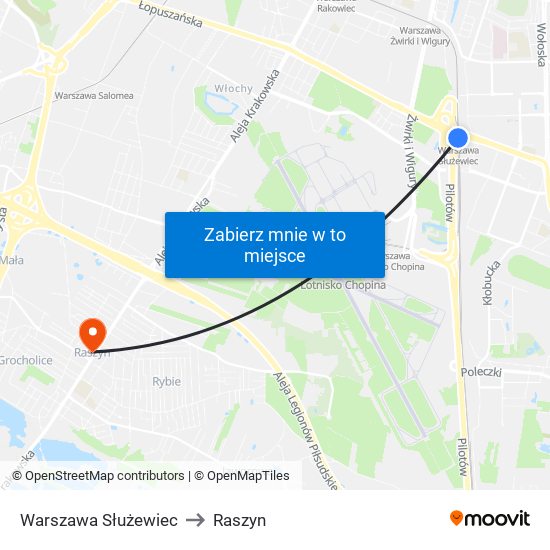 Warszawa Służewiec to Raszyn map