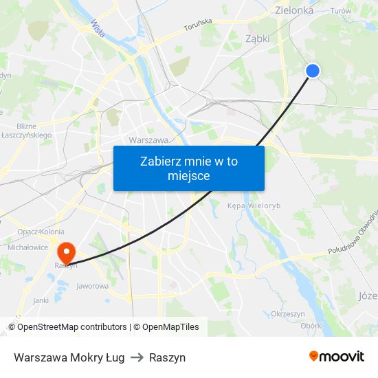 Warszawa Mokry Ług to Raszyn map