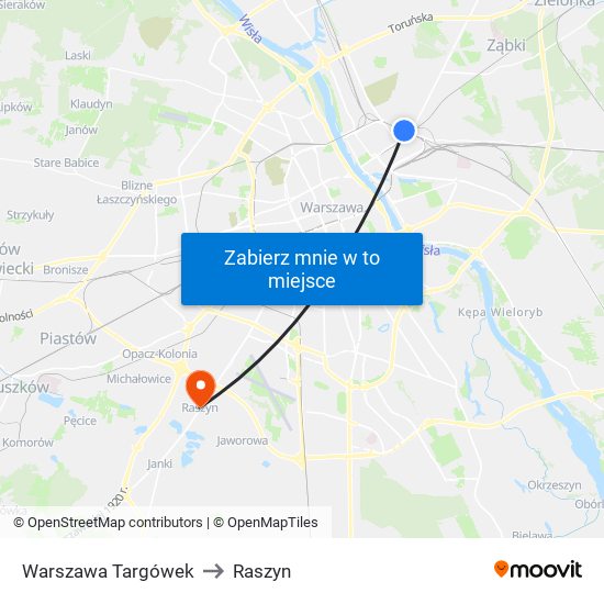 Warszawa Targówek to Raszyn map