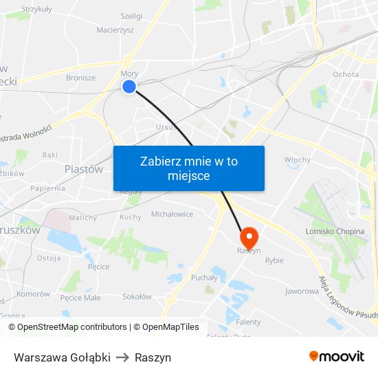 Warszawa Gołąbki to Raszyn map