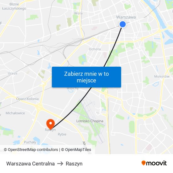 Warszawa Centralna to Raszyn map