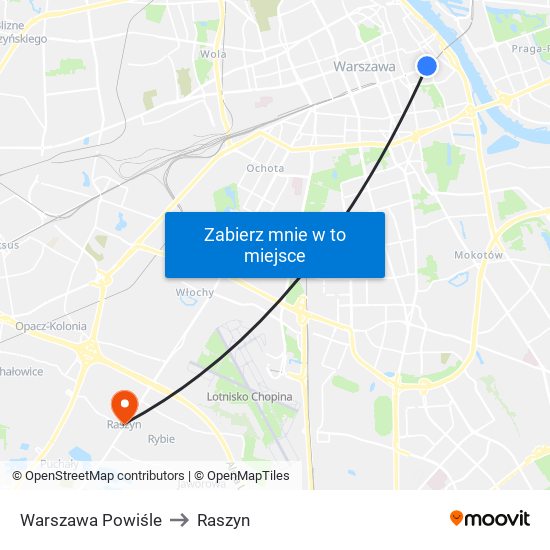 Warszawa Powiśle to Raszyn map