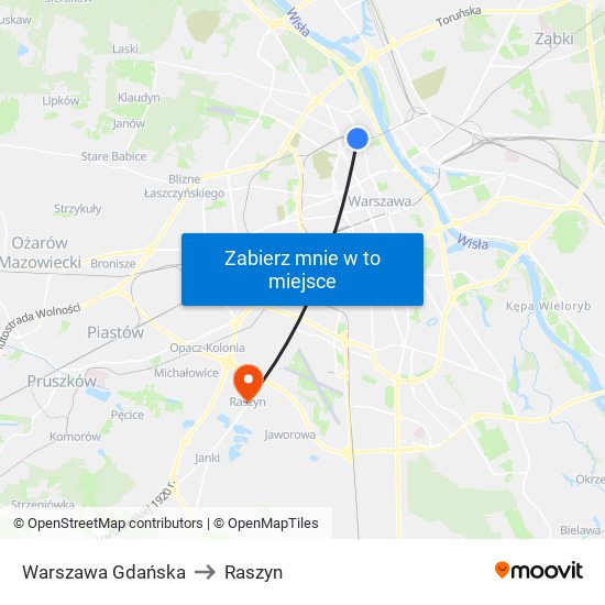 Warszawa Gdańska to Raszyn map