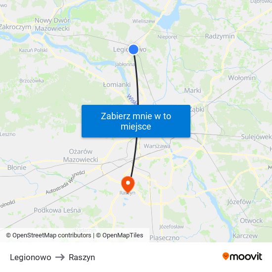 Legionowo to Raszyn map