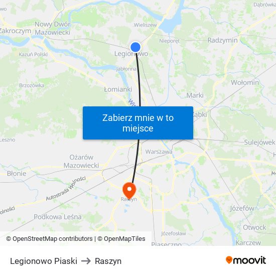 Legionowo Piaski to Raszyn map