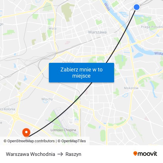 Warszawa Wschodnia to Raszyn map