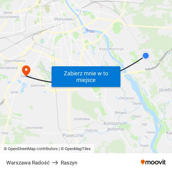 Warszawa Radość to Raszyn map