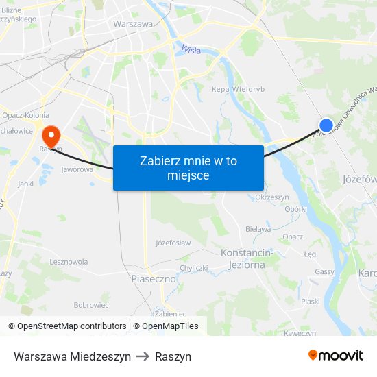 Warszawa Miedzeszyn to Raszyn map