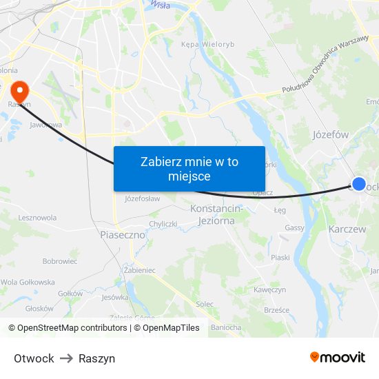 Otwock to Raszyn map