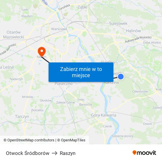 Otwock Śródborów to Raszyn map