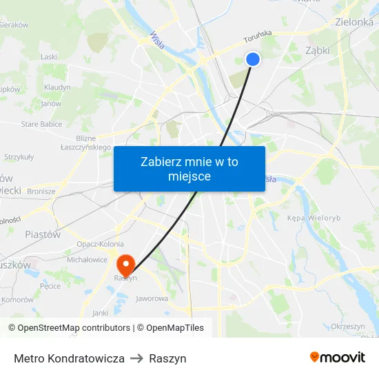 Metro Kondratowicza to Raszyn map