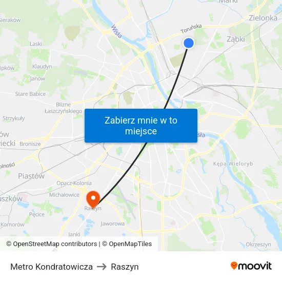 Metro Kondratowicza to Raszyn map