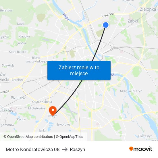 Metro Kondratowicza 08 to Raszyn map