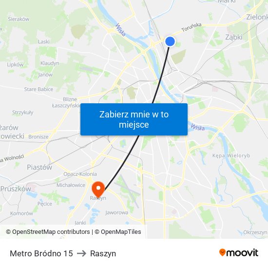 Metro Bródno 15 to Raszyn map