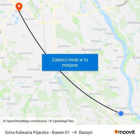 Góra Kalwaria Pijarska-Basen to Raszyn map