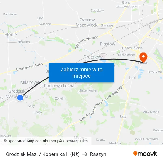 Grodzisk Maz. / Kopernika II (Nż) to Raszyn map