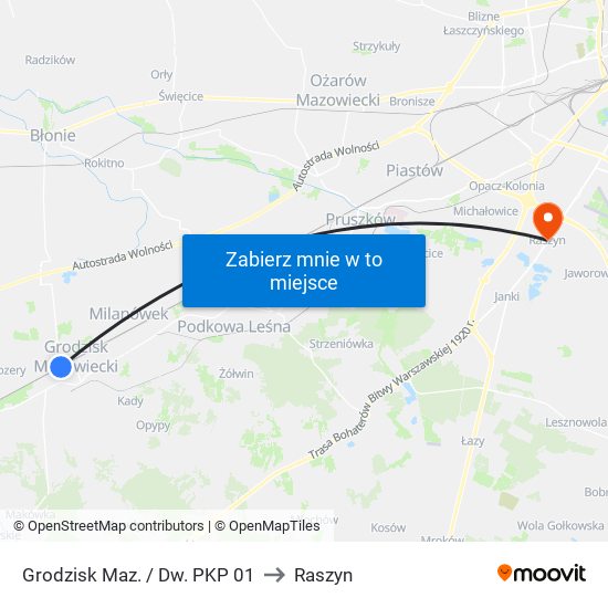 Grodzisk Maz. / Dw. PKP 01 to Raszyn map