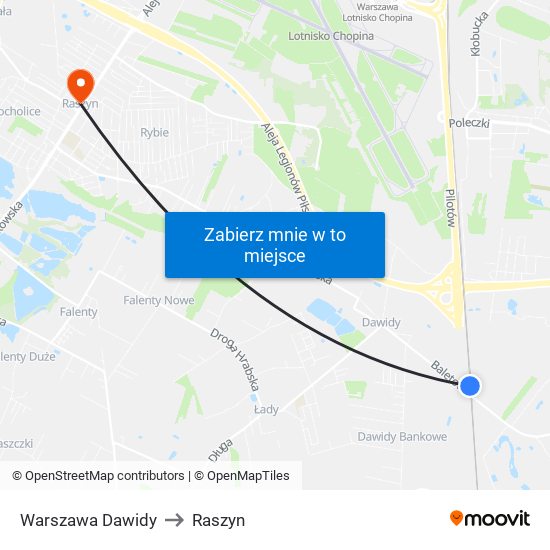 Warszawa Dawidy to Raszyn map