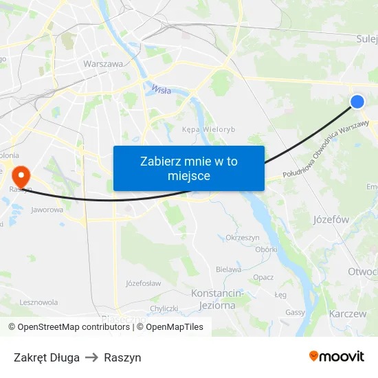 Zakręt Długa to Raszyn map