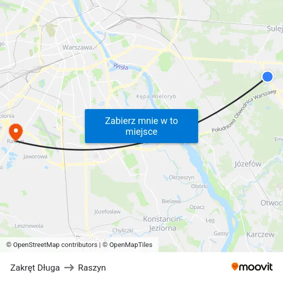 Zakręt Długa to Raszyn map
