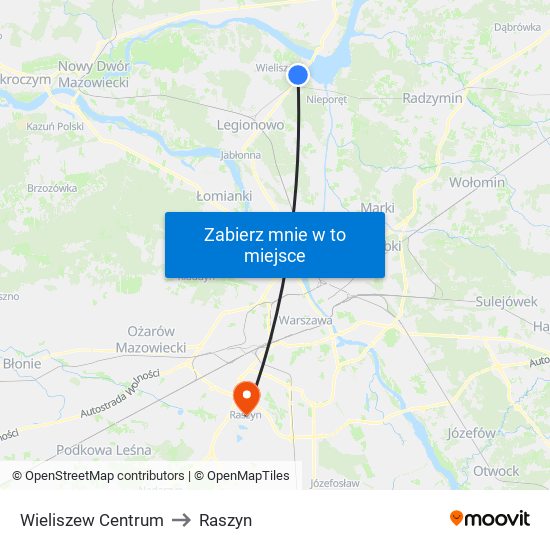 Wieliszew Centrum to Raszyn map