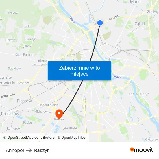 Annopol to Raszyn map