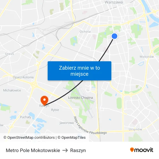 Metro Pole Mokotowskie to Raszyn map
