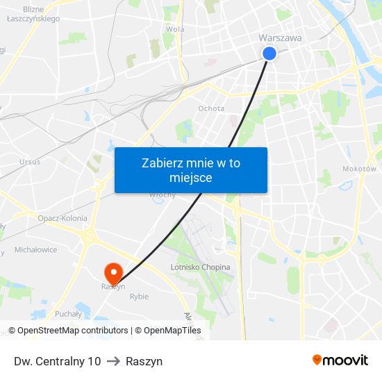 Dw. Centralny 10 to Raszyn map