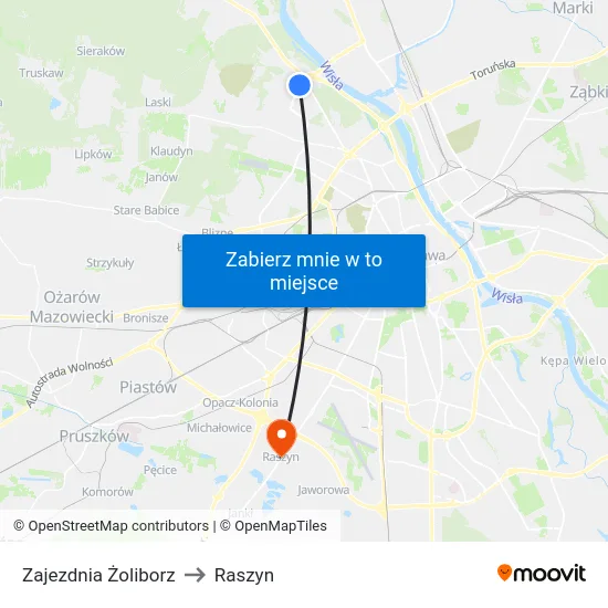 Zajezdnia Żoliborz to Raszyn map