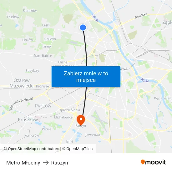 Metro Młociny to Raszyn map