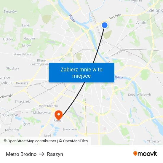 Metro Bródno to Raszyn map