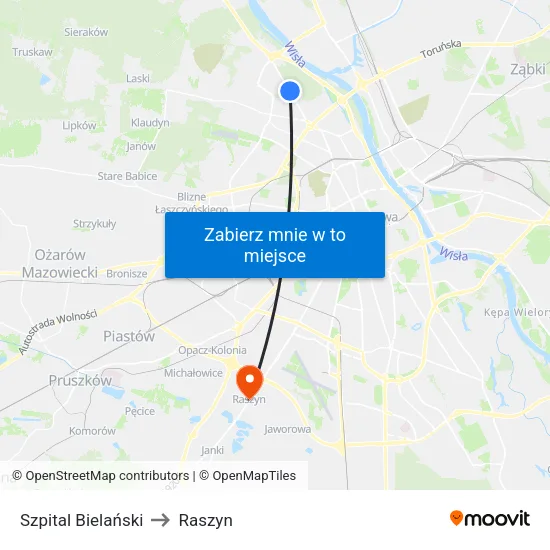 Szpital Bielański to Raszyn map