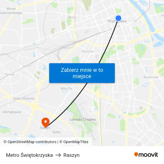 Metro Świętokrzyska to Raszyn map