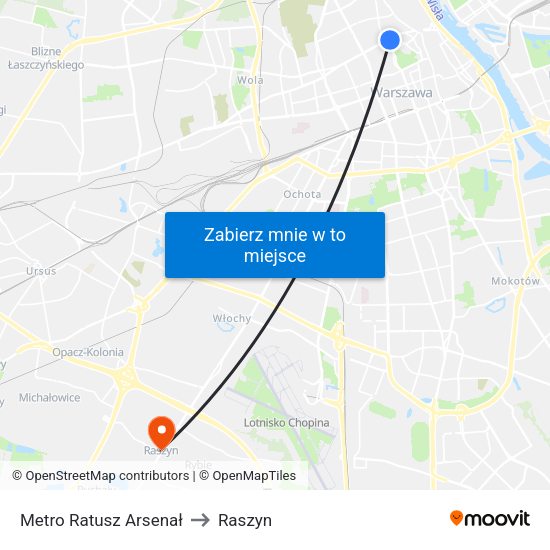 Metro Ratusz Arsenał to Raszyn map