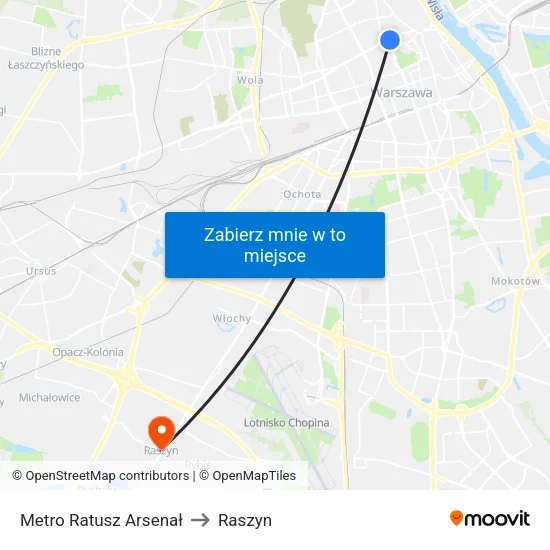 Metro Ratusz Arsenał to Raszyn map