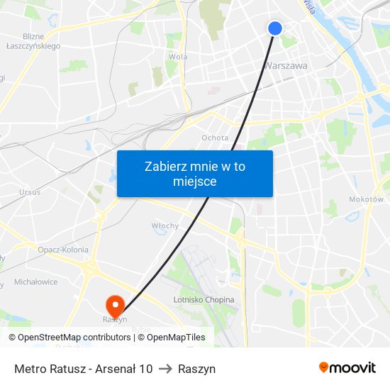 Metro Ratusz - Arsenał 10 to Raszyn map