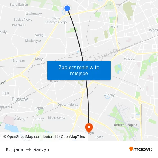 Kocjana to Raszyn map
