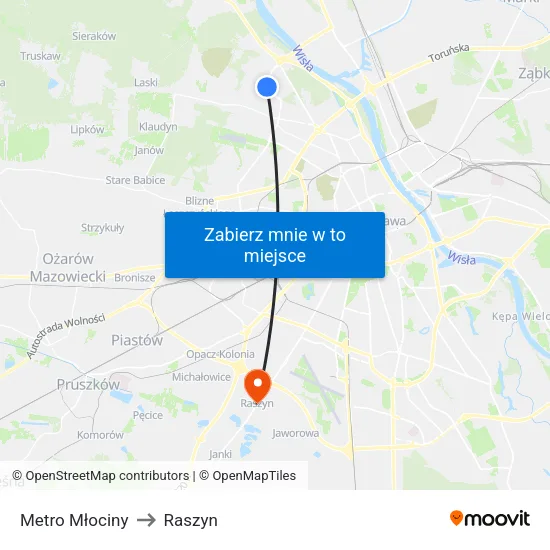 Metro Młociny to Raszyn map